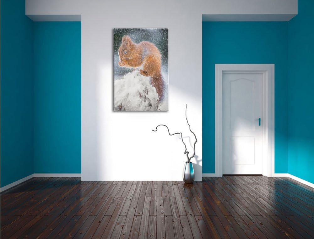 Pixxprint Kleines Eichhörnchen im Winter als Leinwandbild/Grösse: 100x70 cm/Wandbild/Kunstdruck/fert