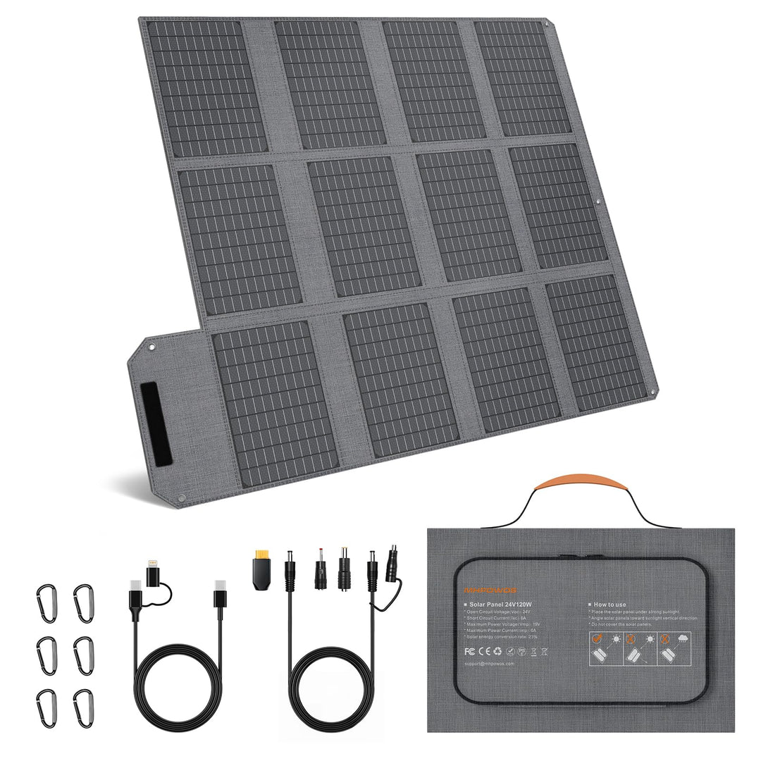 120W Tragbares Solarpanel, 19V Faltbares Solarladegerät Camping | mit USB C, USB A und DC Ausgängen,