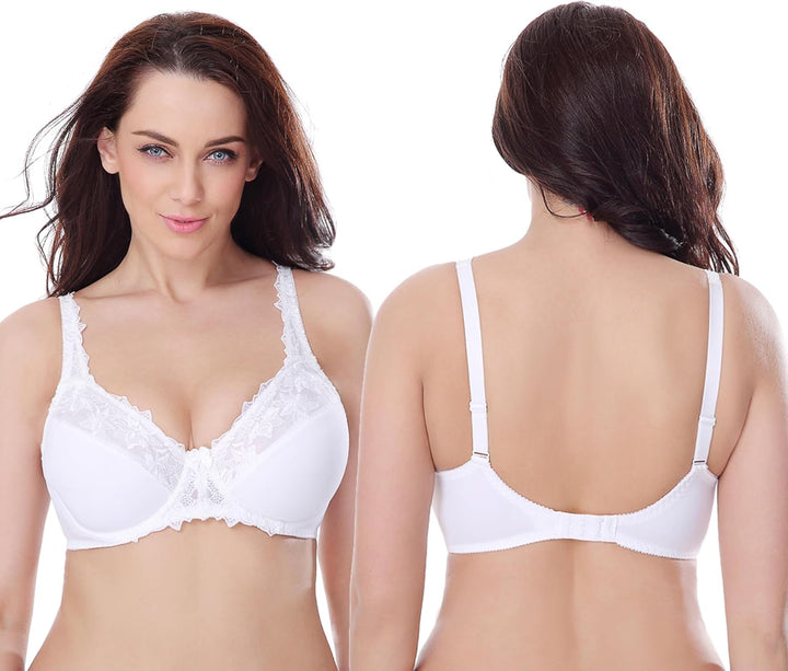 Curve Muse Damen Übergrösse Minimizer Bügel-BH mit Stickspitze - 2er Pack 75C Marine,weiss,grau(3er