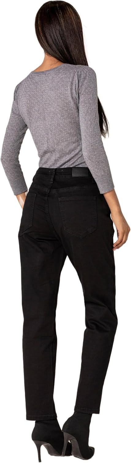 Nina Carter Damen Boyfriend Jeanshosen High Waist MOM Jeans Cutted Knee Used-Look Waschungseffekt XS