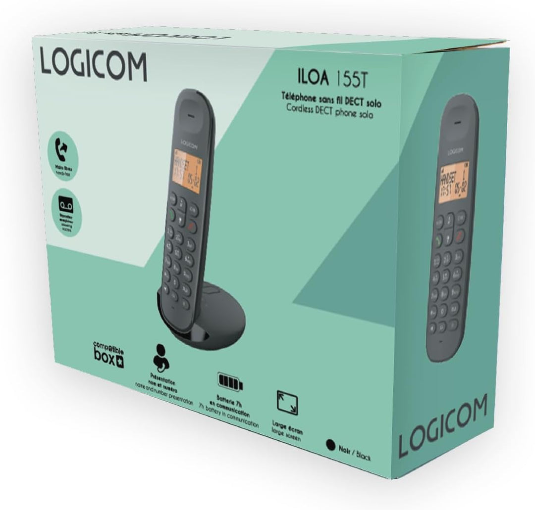 Logicom Iloa 155T Schnurloses Festnetztelefon mit Anrufbeantworter – Solo – analoge und DECT-Telefon