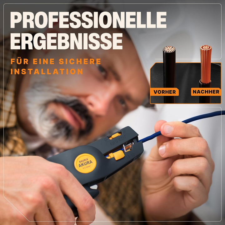 BAURIX® Abisolierzange automatisch – Abisolierwerkzeug mit Kabelschneider für Kabel 0,5–6mm² – Für E
