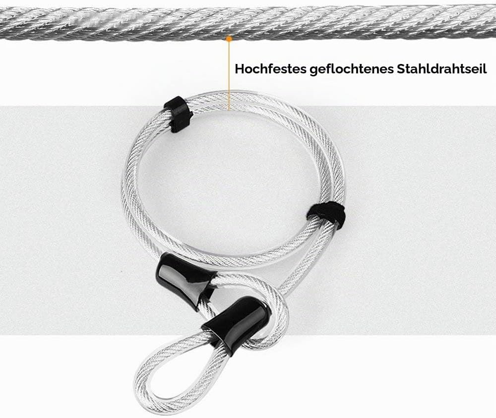 DINOKA U-Bügelschloss für Fahrrad, robustes D-Schloss, hohe Sicherheit, mit flexiblem Stahlseil 1,2