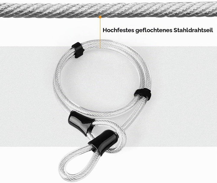 DINOKA U-Bügelschloss für Fahrrad, robustes D-Schloss, hohe Sicherheit, mit flexiblem Stahlseil 1,2