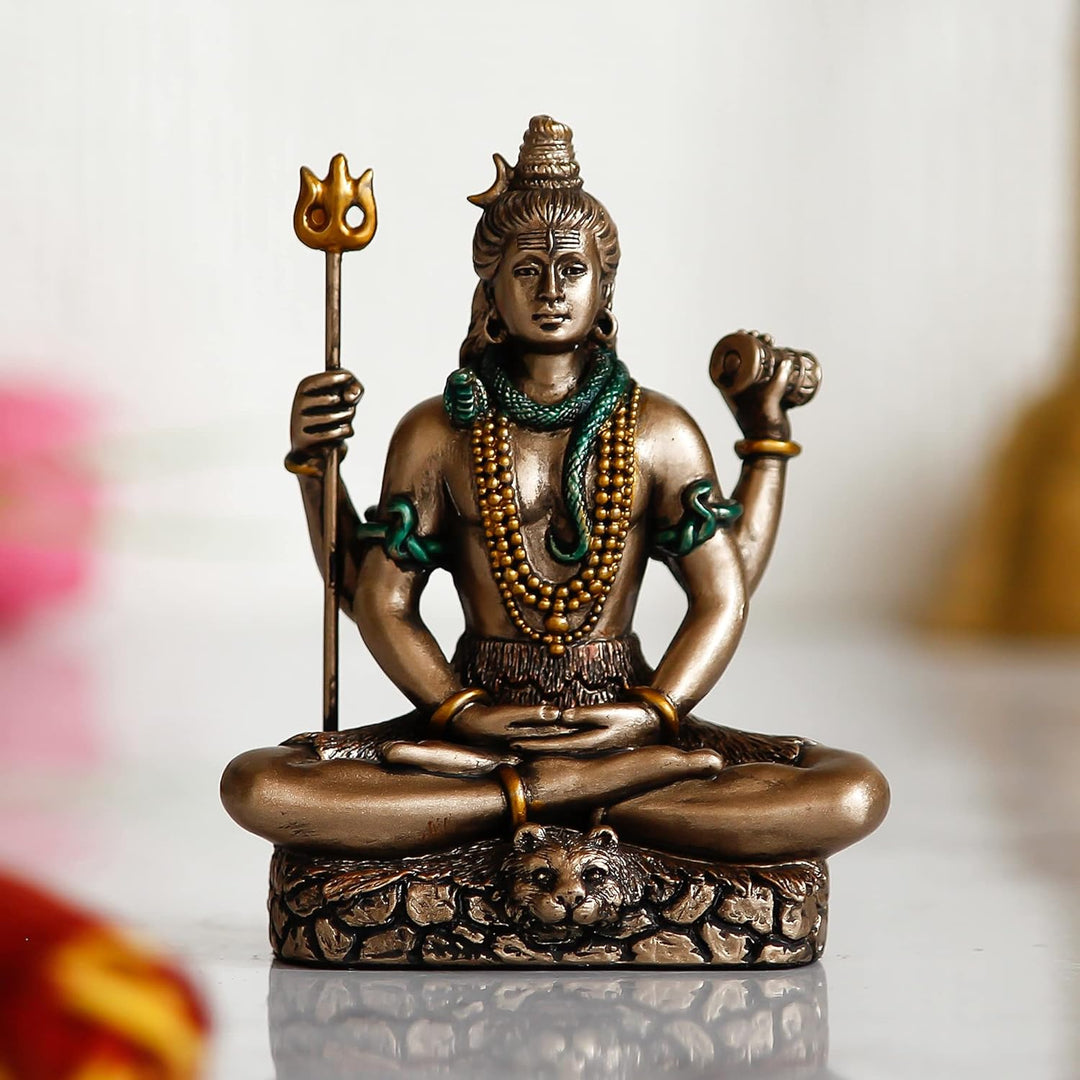 eCraftIndia Meditatin Lord Shiva Dekofigur aus kaltgegossener Bronzeharz, braun und gold, Einheitsgr