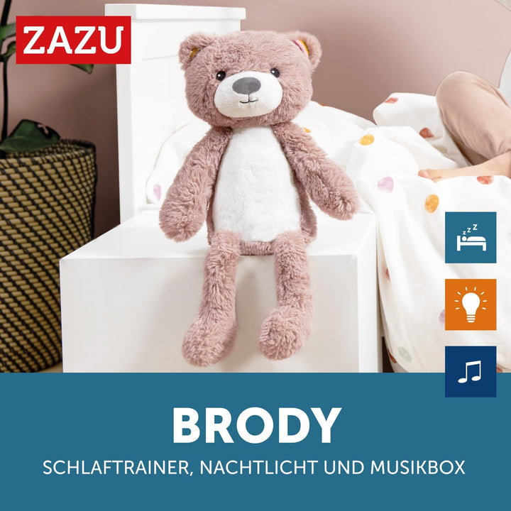 Zazu Brody Schlaftrainer - Kuscheltier mit Nachtlicht, Geräuschmaschine und Schreisensor - Lehrt den