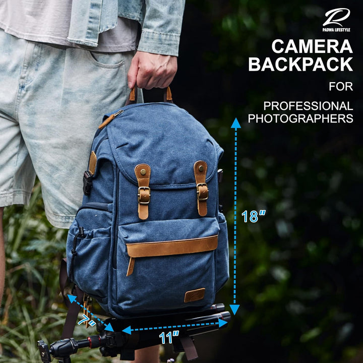 Padwa Lifestyle Kamerarucksack - Gewachstem Memory Canvas Kamerarucksack mit 16“ Laptop-/Objektivfac