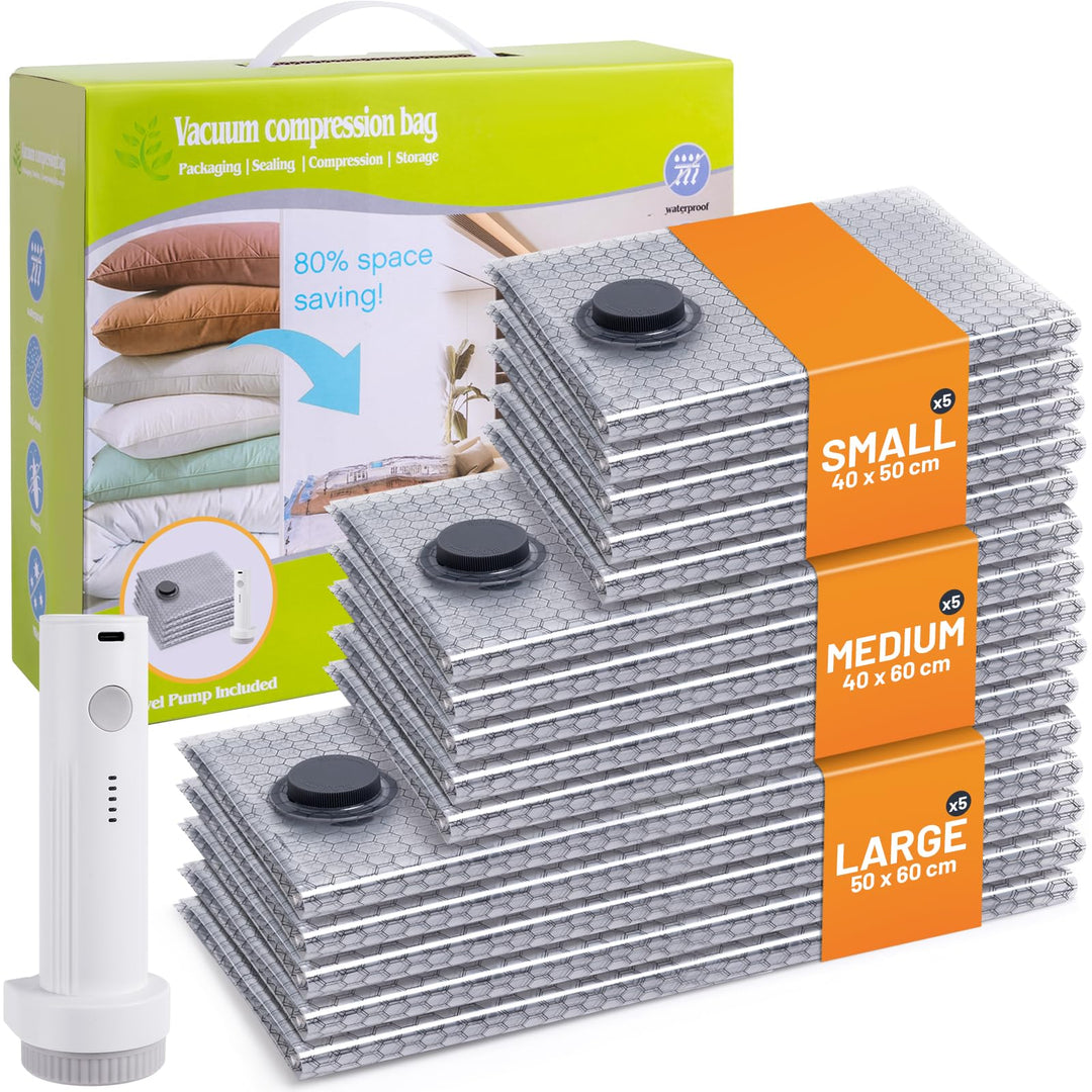 Coopache 15 Stück Vakuumbeutel für Kleidung mit Elektrischer Pumpe - 40x50 40x60 50x60cm Platzsparen