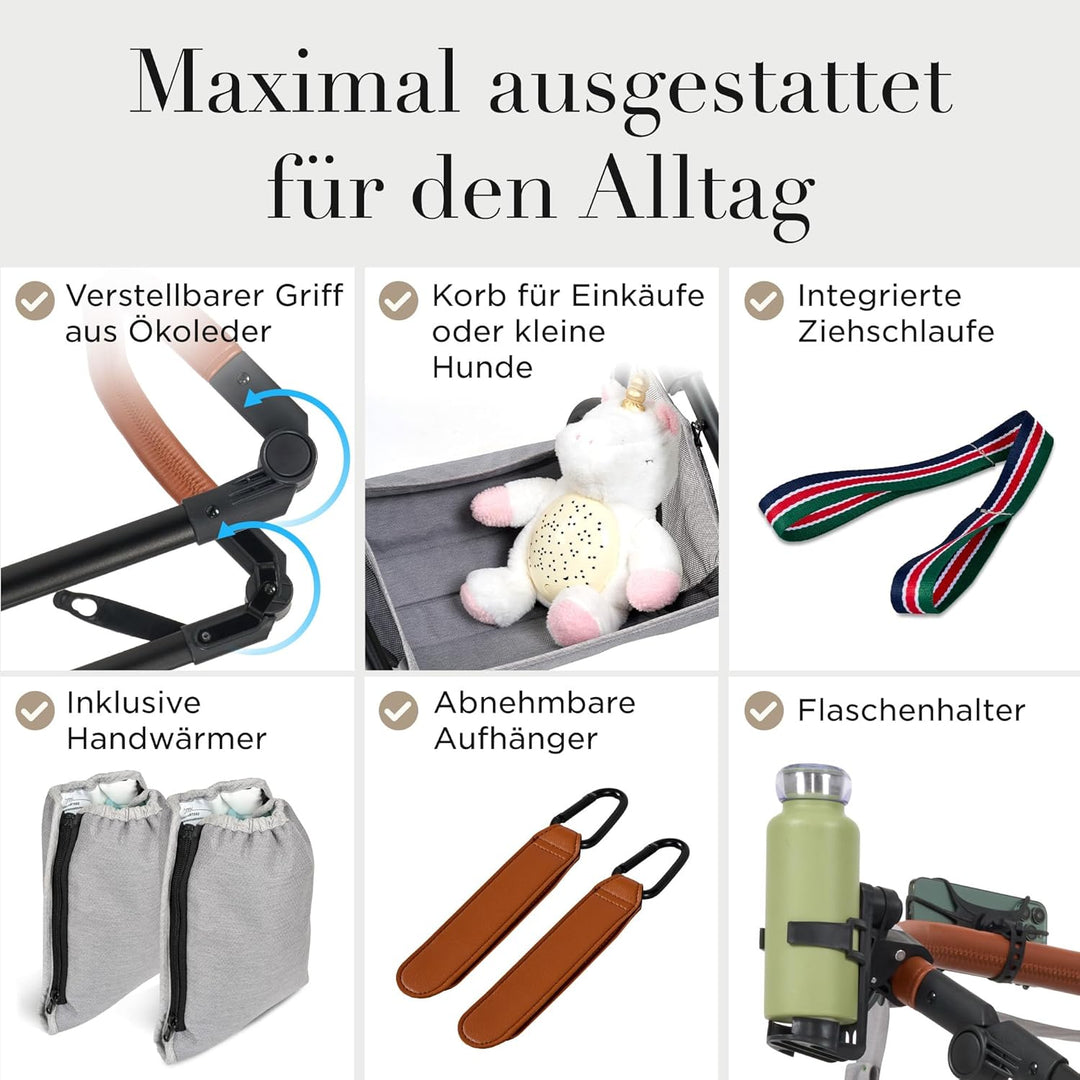 Kinderwagen 2 in 1 [Babywanne & Sportsitz] Buggy mit Aluminium-Gestell | Kinderbuggy Höhenverstellba