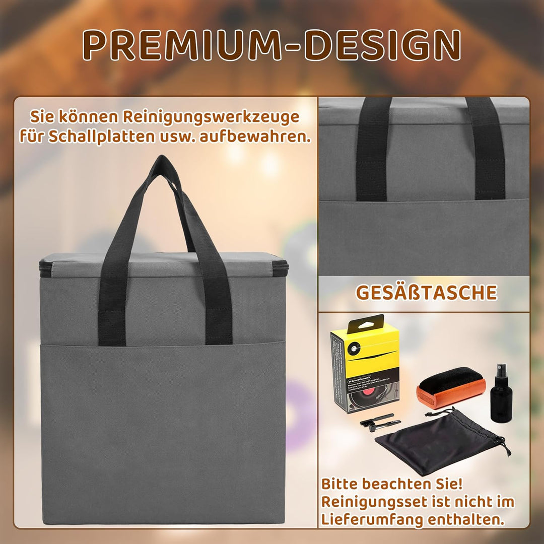 OUUTMEE Vinyl-Schallplatten-Aufbewahrungsbox mit Reissverschlüsse, Klappbare Plattenkoffer für LP-Sc