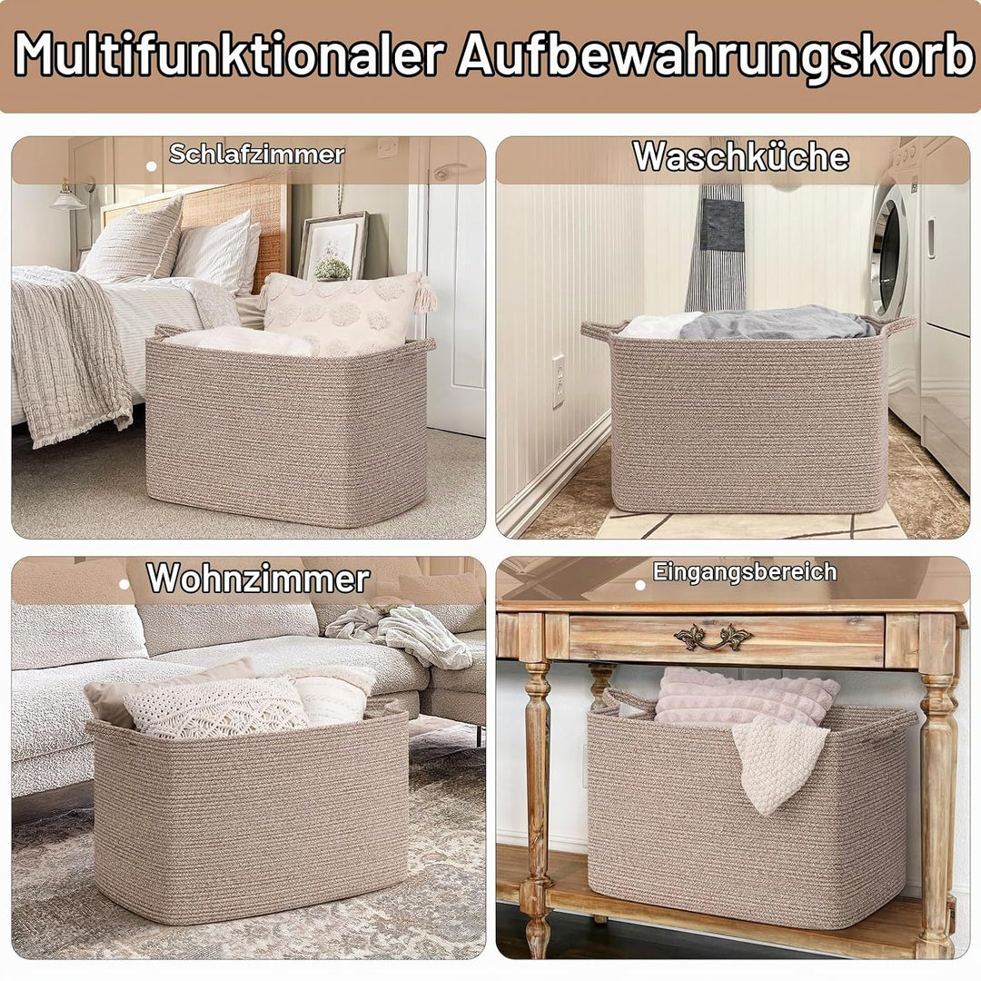 TIMEYARD 105L Grosser Aufbewahrungskorb, rechteckiger Korb aus Baumwollseil für Decken, Kleidung, Sp