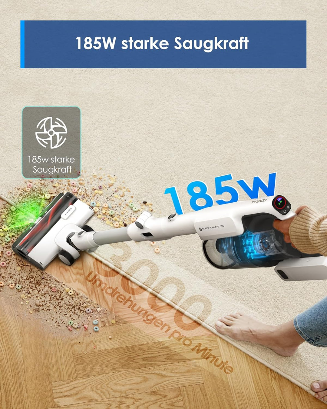Tineco Pure ONE A50S Plus Kabelloser Akku Stabstaubsauger, Flex Akkusauger 70 Min., 3DSense Power Bü