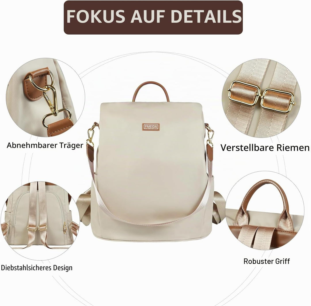 Fmeida Rucksack Damen Anti Diebstahl Nylon Handtaschen Wasserdichte 2 in 1 Schultertasche Casual Day