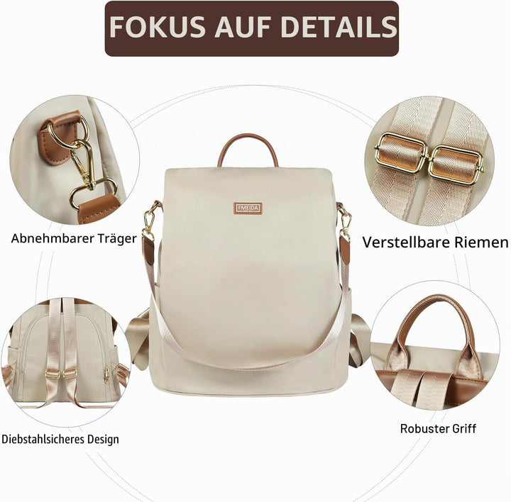 Fmeida Rucksack Damen Anti Diebstahl Nylon Handtaschen Wasserdichte 2 in 1 Schultertasche Casual Day