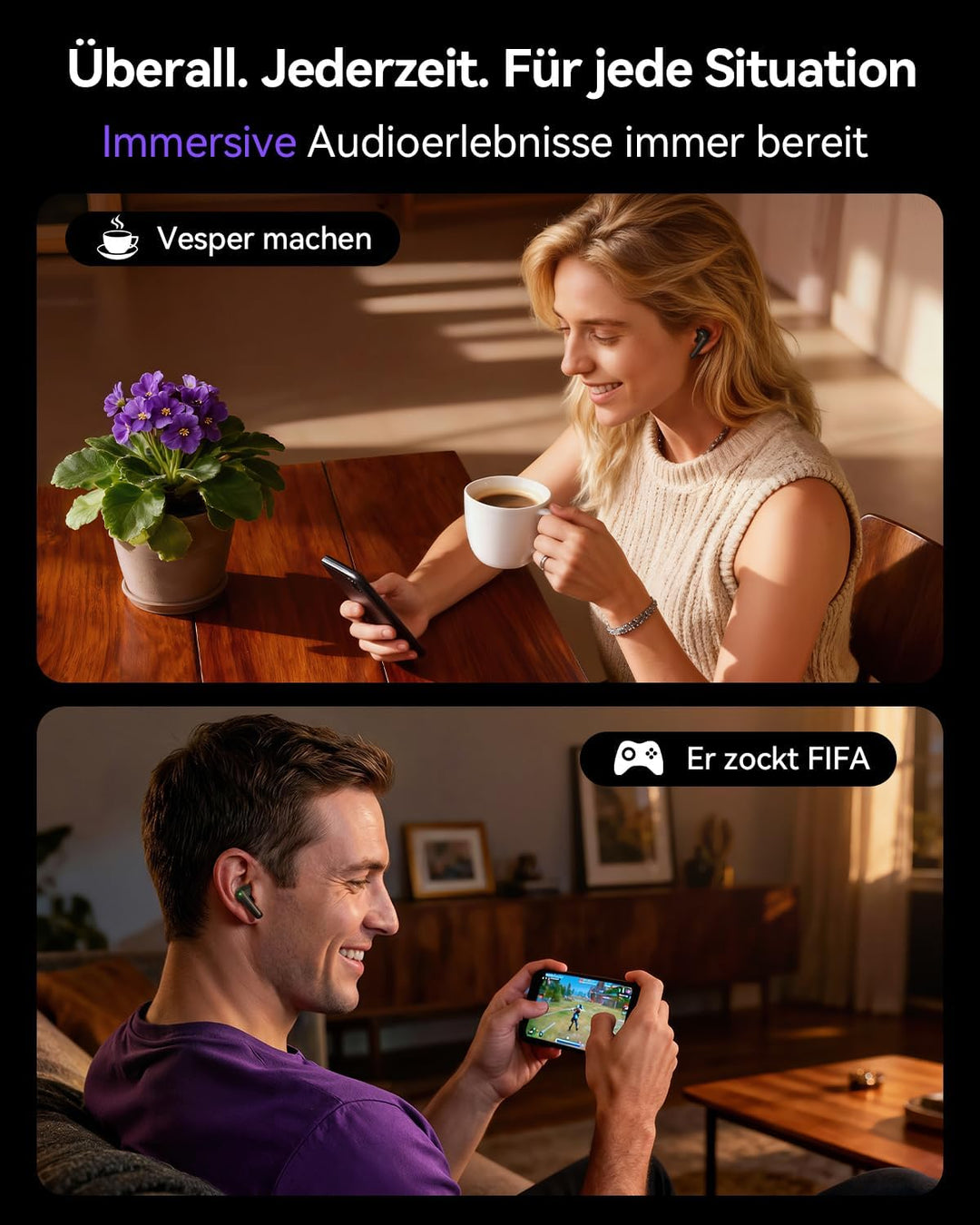 ZIUTY Kopfhörer Kabellos Bluetooth 5.4, In Ear Ohrhörer mit Touchscreen Display, ANC & ENC Mikrofon,