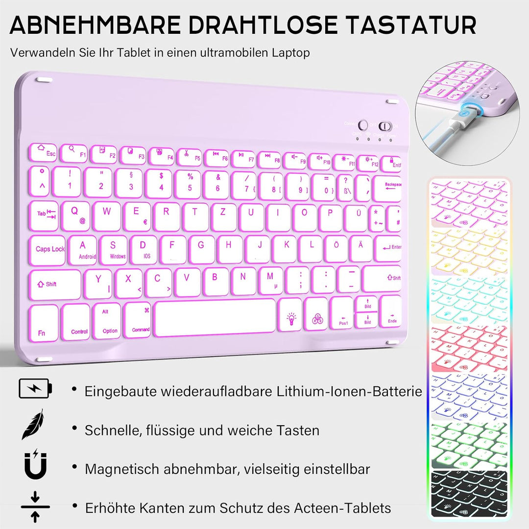 SZPCGC Hülle mit Tastatur für iPad A16 11/10 Generation (2025/2022, 11/10.9 Zoll) - 7 Farben Beleuch