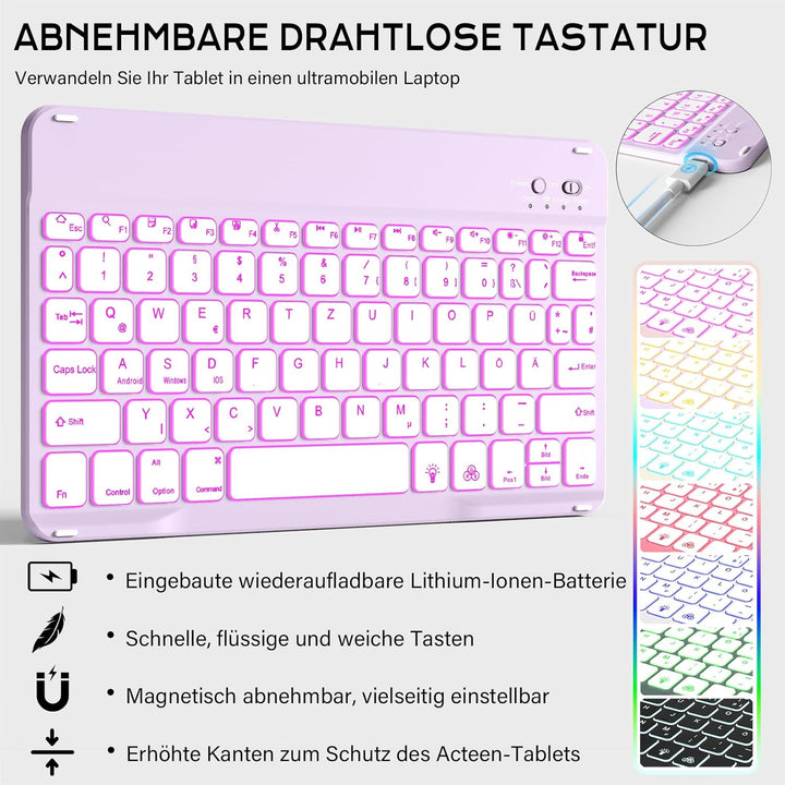 SZPCGC Hülle mit Tastatur für iPad A16 11/10 Generation (2025/2022, 11/10.9 Zoll) - 7 Farben Beleuch