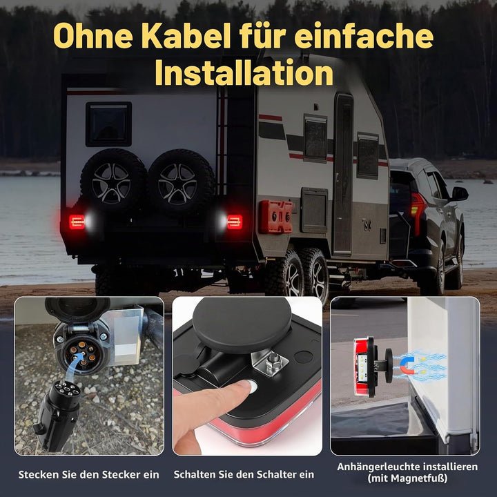 Qiping 2 Pack Kabelloss Anhängerbeleuchtung LED 12V Wireless Wasserdicht Wiederaufladbar Magnetische