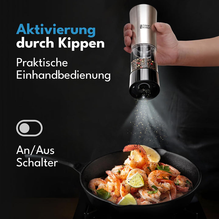 Salz und Pfeffermühle Elektrisch Set - Kipp-Sensor & Wiederaufladbar I Automatische & Elektrische Pf