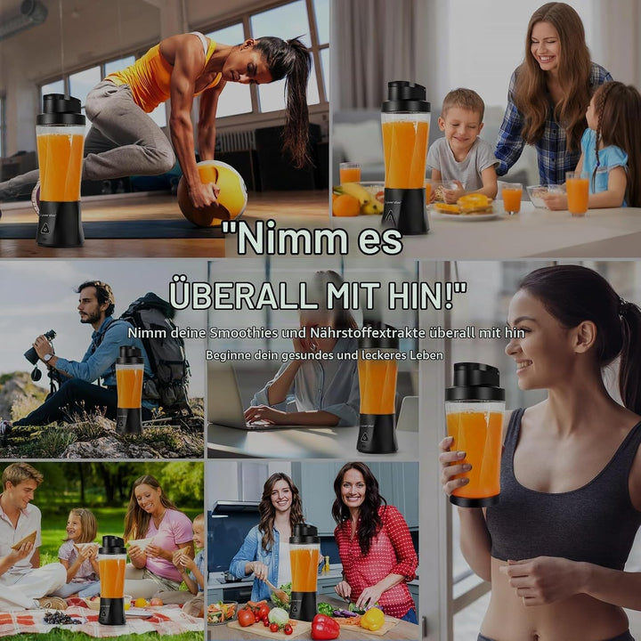 Smoothie Maker to go, 700 ml Portable Blender, 6000 mAh, Selbstreinigungsfunktion, Inklusive 6 Schar