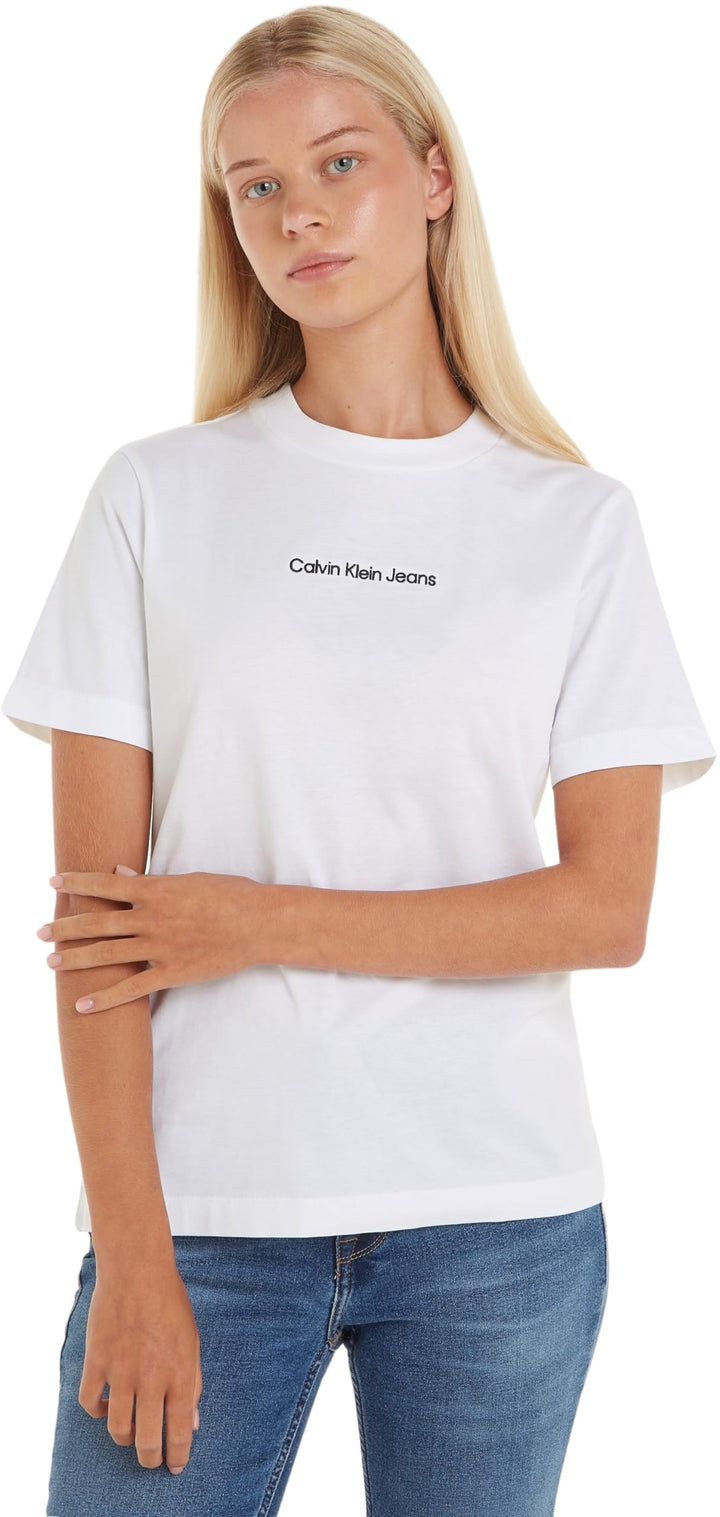 Calvin Klein Damen Institutional Straight Tee J20j221065 Kurzarm Strickoberteile M Bright White, M B