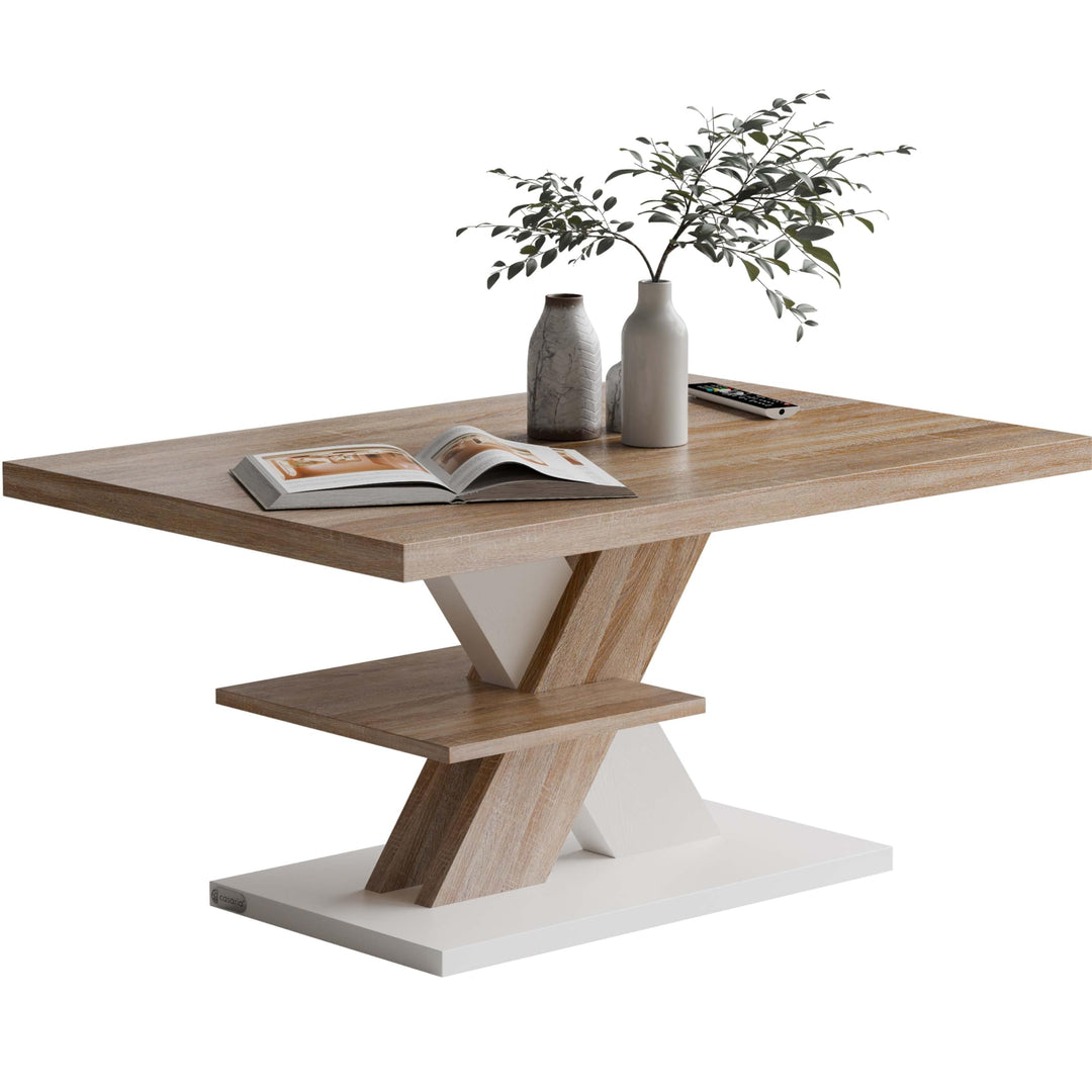 Casaria® Couchtisch Weiss Eiche Holz Stauraum Ablage Kratzfest Modern Rechteckig 50kg Belastbar Beis