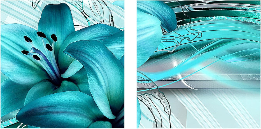 Runa Art Bild Modern Blumen Lilien - Made in Germany - Wandbilder Abstrakt Türkis 4 Teilig 008742a 1