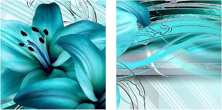 Runa Art Bild Modern Blumen Lilien - Made in Germany - Wandbilder Abstrakt Türkis 4 Teilig 008742a 1
