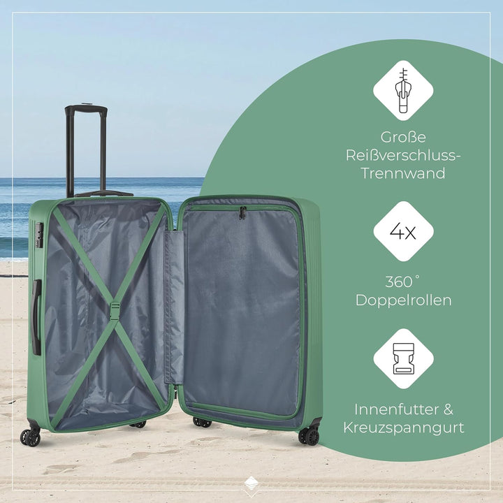 travelite 4-Rad Hartschalenkoffer gross 96 Liter, Gepäck Serie BALI: ABS Hartschalen Trolley mit TSA