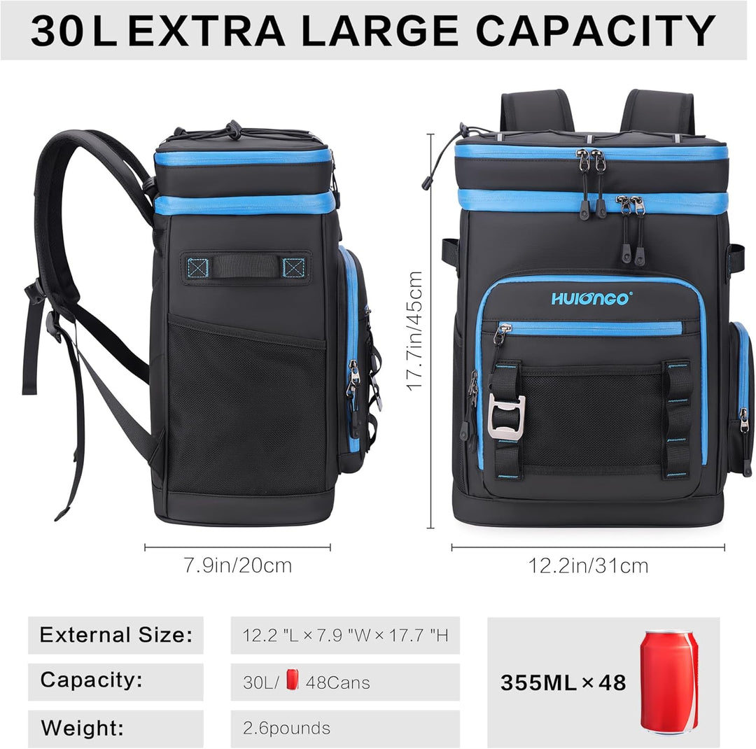Hulongo Grosser Wasserdichter Isolierter Kühlrucksack Auslaufsicherer Faltbar Kühler Rucksack Schwar