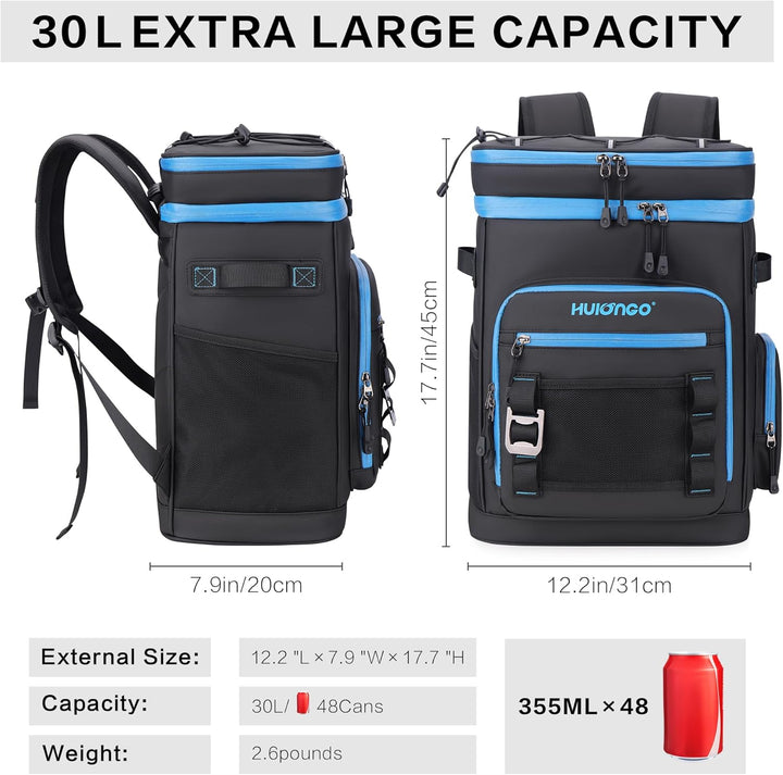 Hulongo Grosser Wasserdichter Isolierter Kühlrucksack Auslaufsicherer Faltbar Kühler Rucksack Schwar