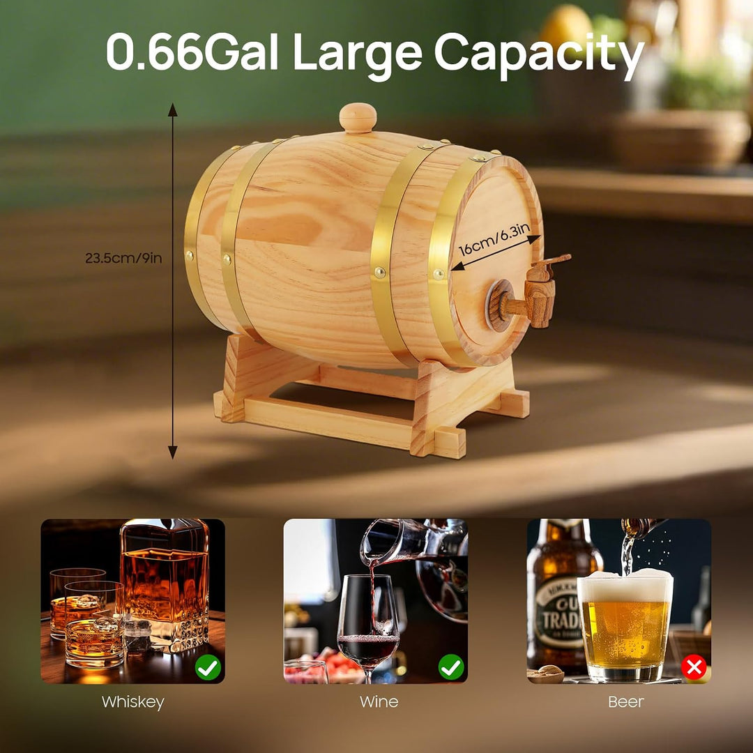 3L Weinfass Holzfass, Eichen-Fass mit Bock und Zapfhahn, Upgrade Kiefernweinfass für Whiskey, Wein,