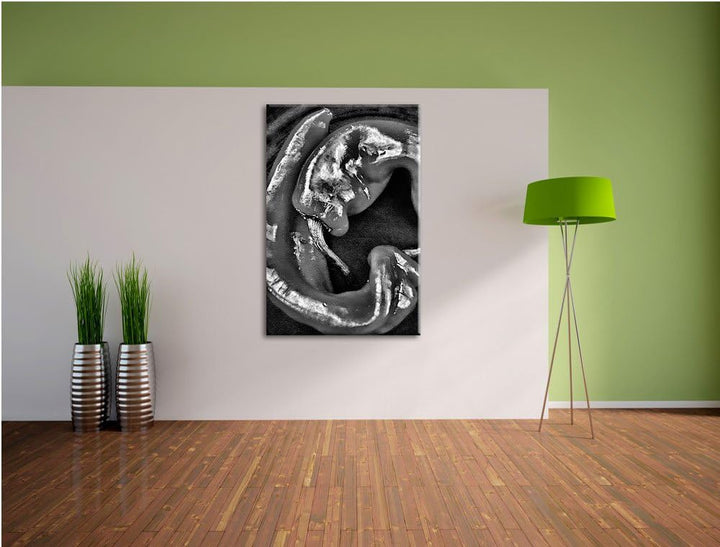 Pixxprint scharfe Chilischoten / 100x70cm Leinwandbild bespannt auf Holzrahmen/Wandbild Kunstdruck D