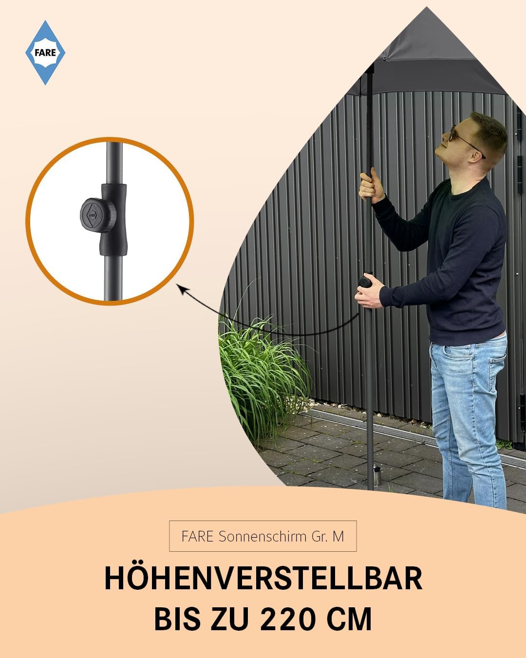 FARE Sonnenschirm Gr. M mit Volant - 180 cm Durchmesser - UV-Schutz 50+ für Balkon Garten Terrasse S