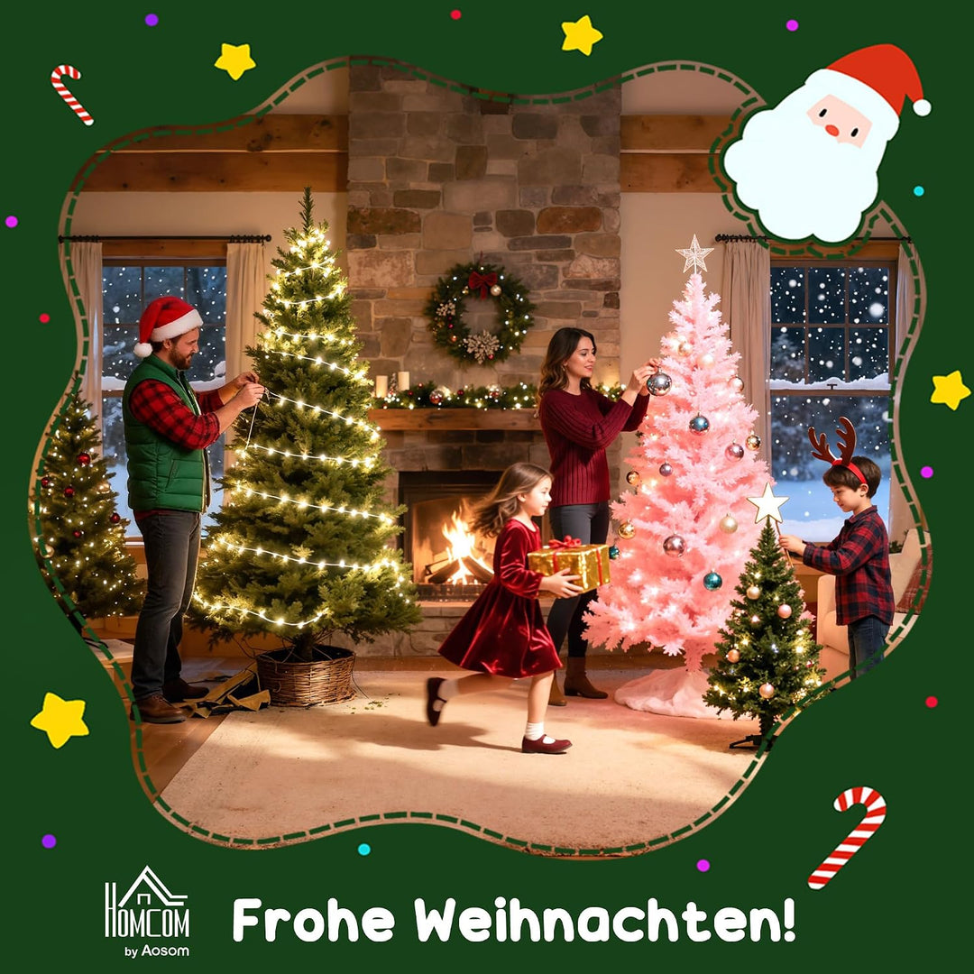 HOMCOM Künstlicher Weihnachtsbaum 150 cm mit Glasfaser künstlich Tannenbaum mit LED Beleuchtung, 180