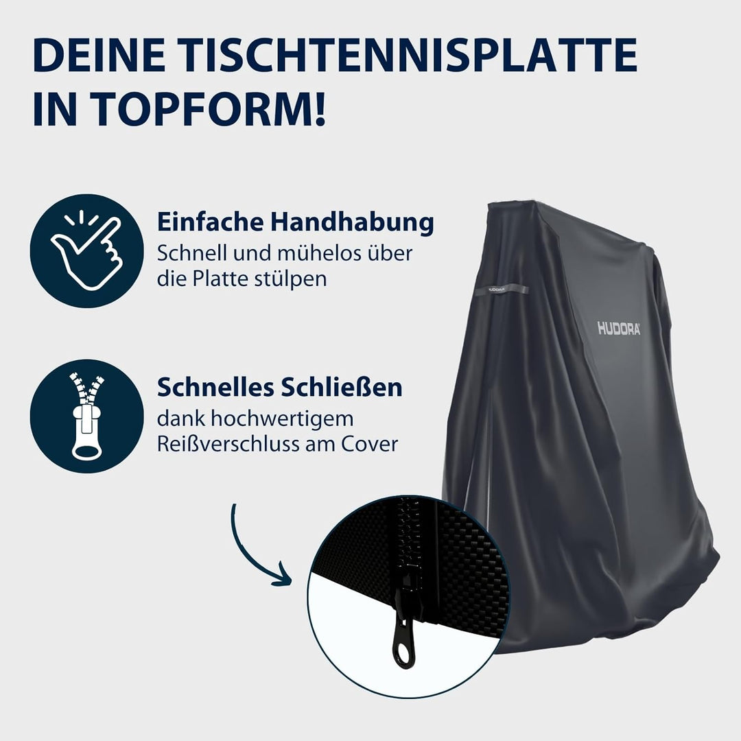 HUDORA Tischtennisplatten Abdeckung in 187x72x156 cm - PU-beschichtete Tischtennis Hülle - Schutz vo
