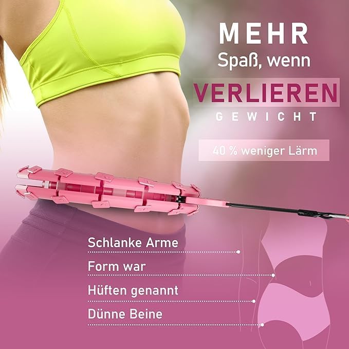 Smart Hula Hoop Reifen mit Gewichtsball für Erwachsene, mit Resistance Band und Massband, 24 verstel