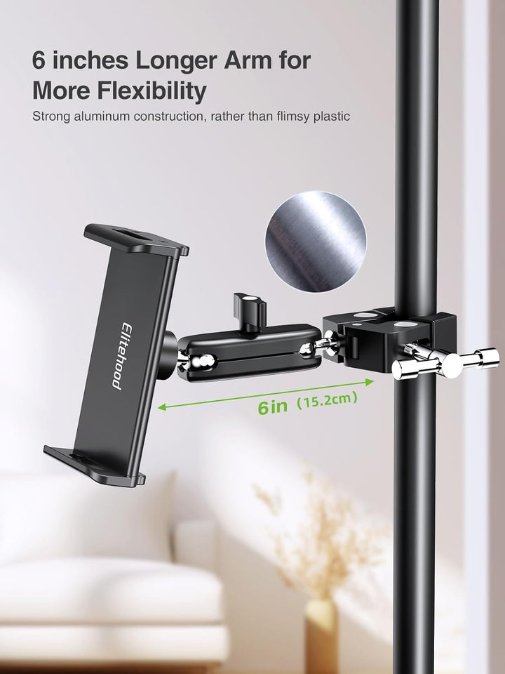 elitehood Aluminium-Tablet-Halterung mit zwei Kugelkopfen, verstellbarer iPad-Mikrofonständer, Seite