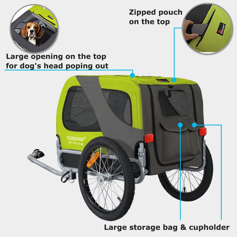 DOGGYHUT® Premium MEDIUM Fahrrad Hundeanhänger für Hunde bis 23 kg Fahrradanhänger Klappbar GRÜN, GR