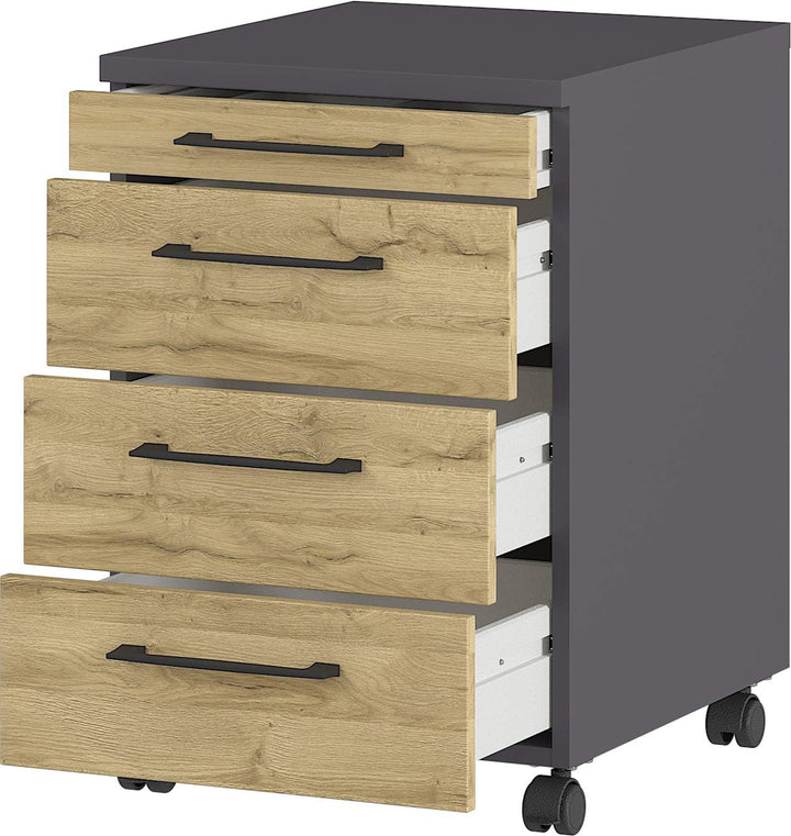 Germania Rollcontainer 4251-564 GW-Profi, in Graphit/Grandson-Eiche-Nb., mit Utensilienfach, 42 x 61
