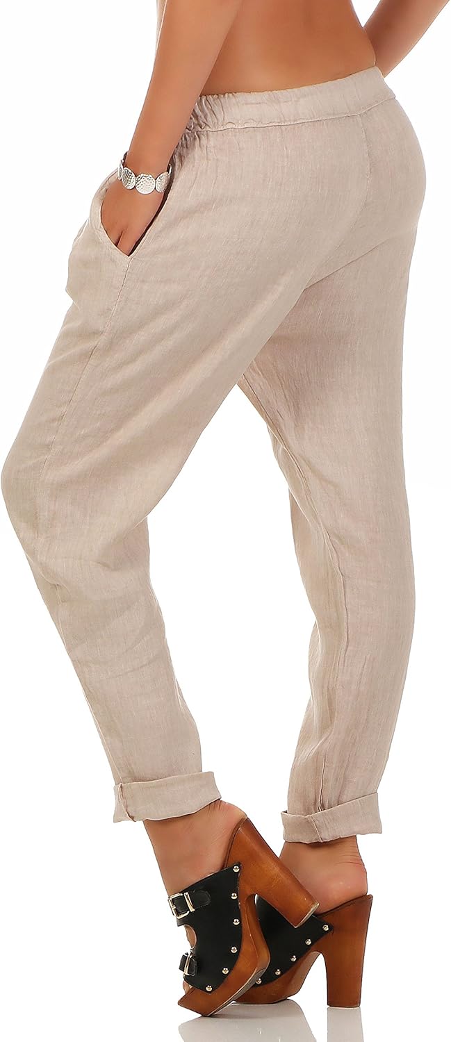 Malito Damen Hose aus Leinen | Stoffhose in Unifarben | Freizeithose für den Strand | Chino - Joggin