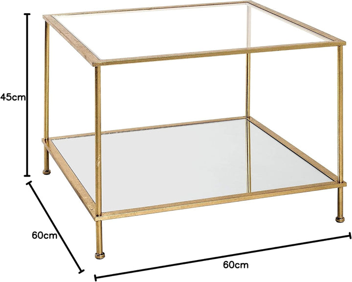 HAKU Möbel Beistelltisch Gold, Metall, Sicherheitsglas, Spiegel - Masse: B 60 cm x H 45 cm x T 60 cm