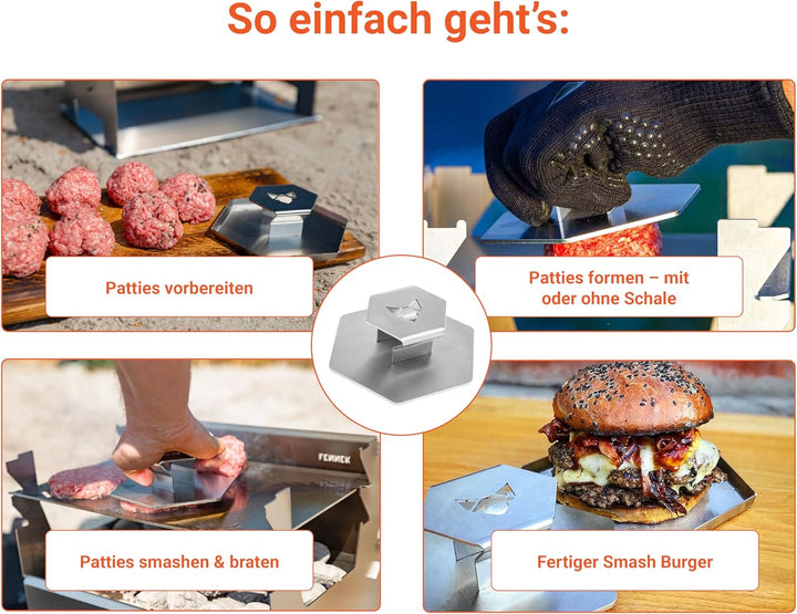 FENNEK Smasher I Grillpresse für Burger aus hochwertig geschliffenem Edelstahl I Werkzeug für Küche,