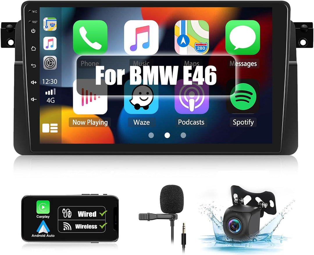 CAMECHO Android 12 Autoradio für BMW E46 Radio mit Navi Carplay Android Auto,9 Zoll Auto Radio Touch
