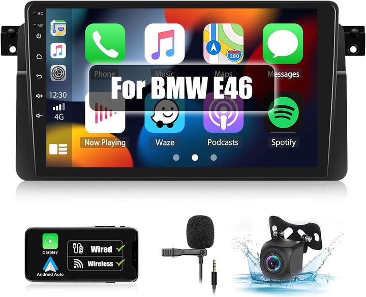 CAMECHO Android 12 Autoradio für BMW E46 Radio mit Navi Carplay Android Auto,9 Zoll Auto Radio Touch