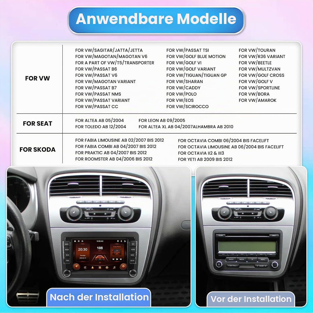 [2G+64G] Hikity Autoradio Navi Für VW Golf 5 Golf 6 T5 Touran EOS Polo Passat Sharan Android Wireles