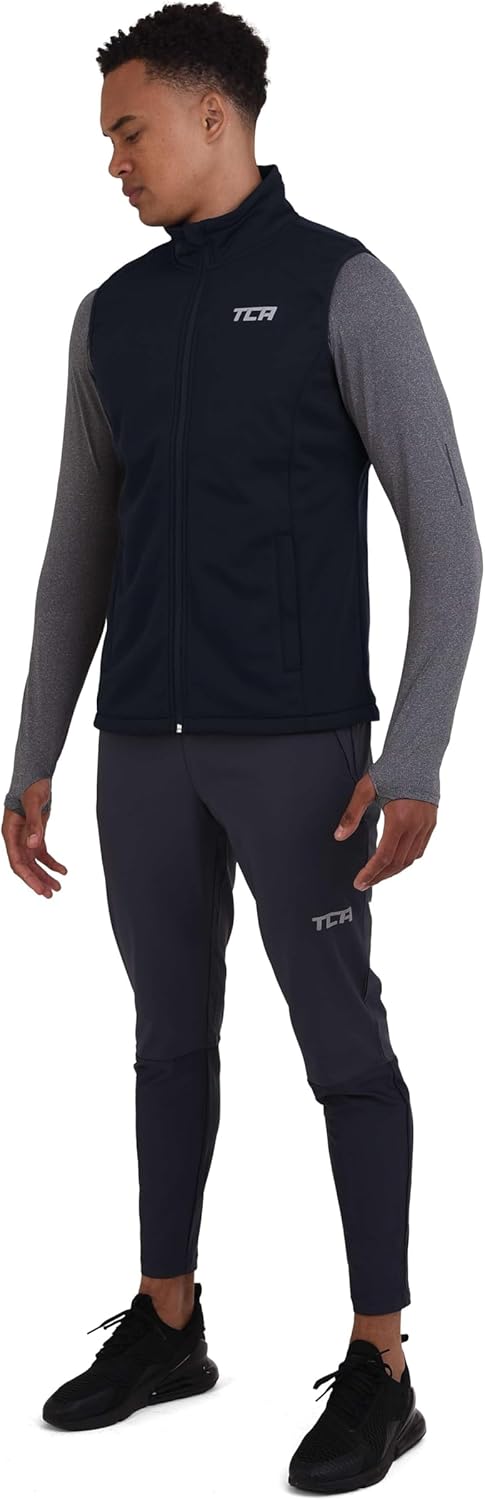 TCA Herren Flyweight winddichte Lauf- und Fahrradweste mit Reissverschlusstaschen S Mitternachtsblau