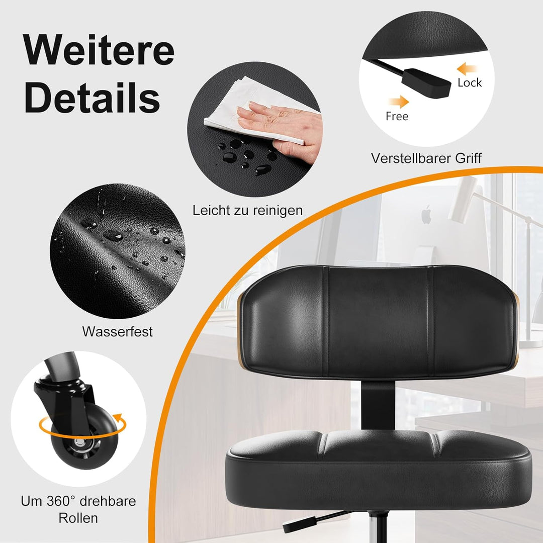 Rollhocker HöHenverstellbar, Bürohocker Ergonomisch,Arbeitshocker, Drehhocker 360°,Mit Rückenlehne P