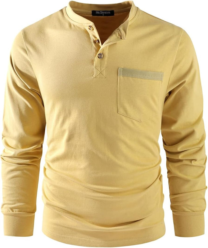 Mr.Stream Herren Henley Shirt Longsleeve Langarmshirt Männer DREI Taste Knopfleiste Baumwolle Beiläu
