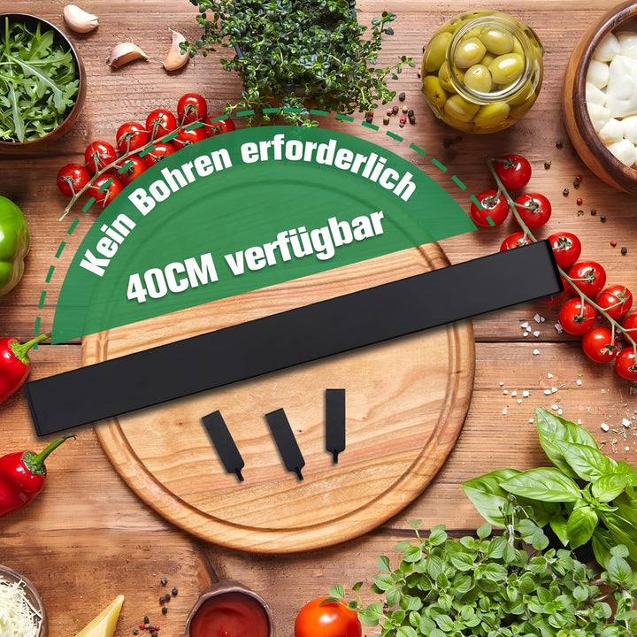 Magnetleiste Messer 40 cm, Messerhalter magnetisch schwarzmit 3 Haken,Magnet Messerhalter aus Edelst